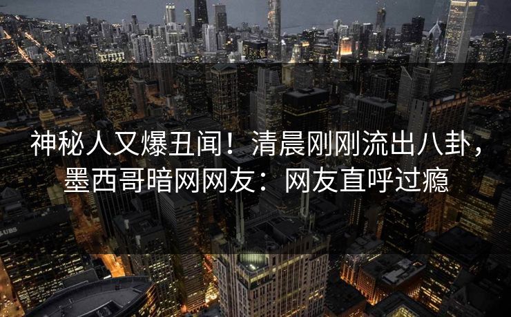 神秘人又爆丑闻！清晨刚刚流出八卦，墨西哥暗网网友：网友直呼过瘾