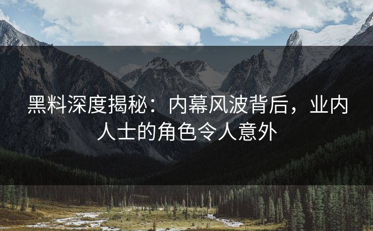 黑料深度揭秘：内幕风波背后，业内人士的角色令人意外